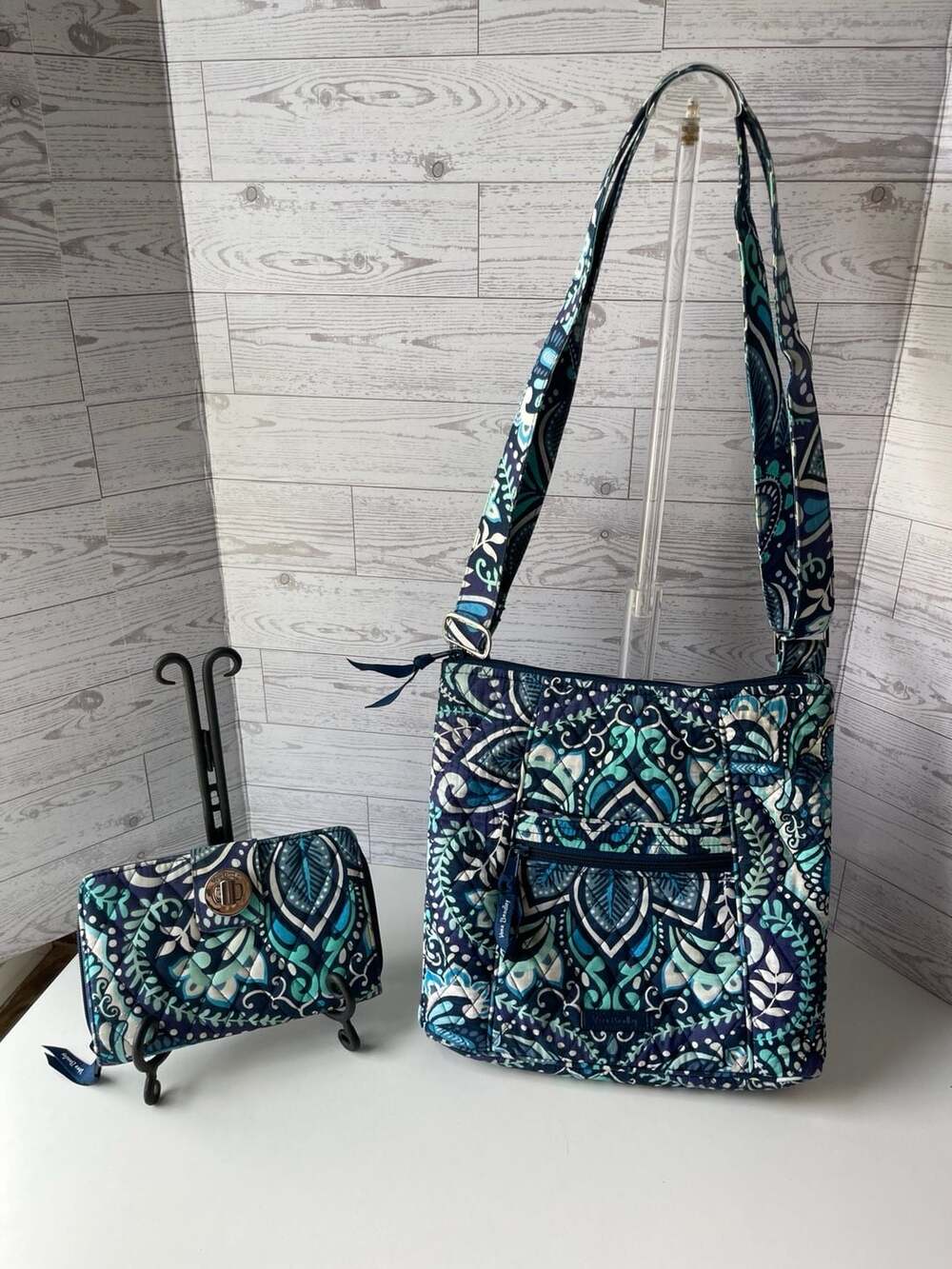 Vera Bradley Blue Island Medallion Quilted Crossbody Bag and Matching Wallet Set